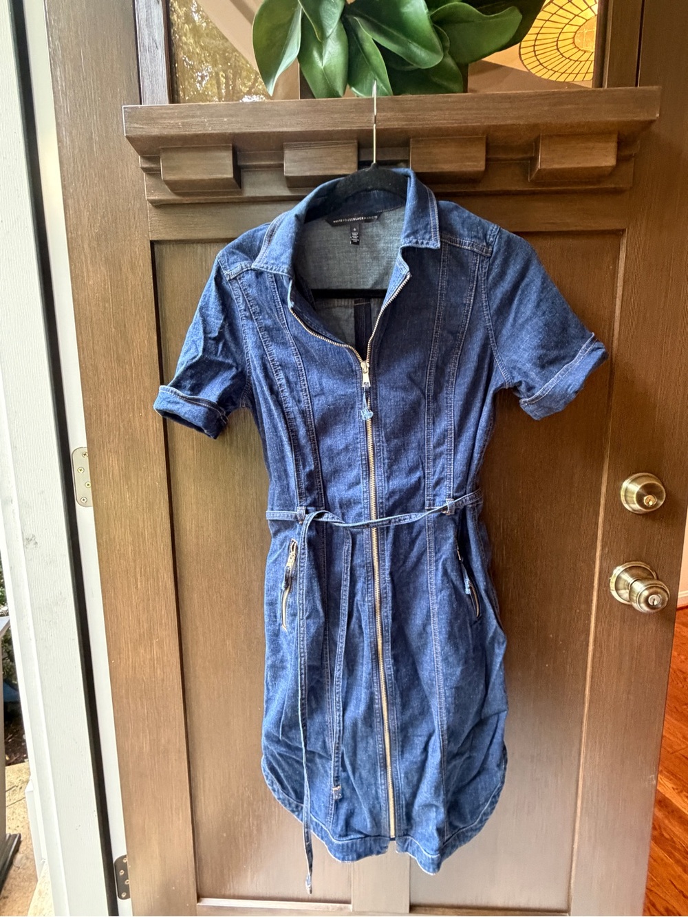 White House Black Market Dark Blue Denim Zip-Front Midi Dress